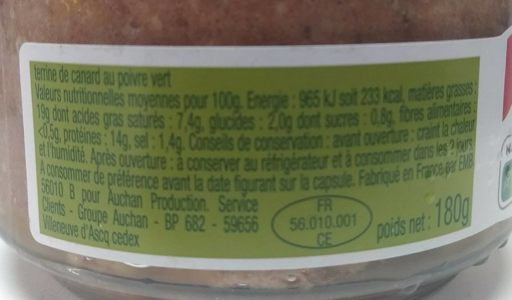 Auchan Terrine de canard au poivre vert packshot