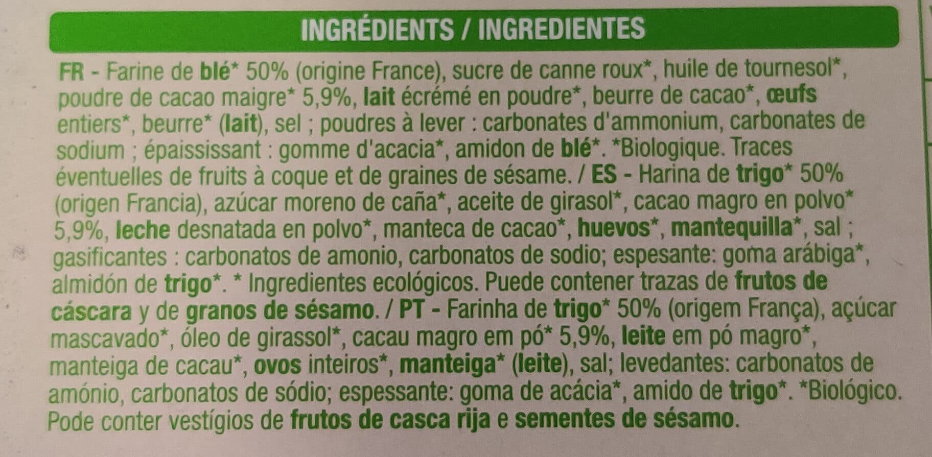 Auchan Bio Biscuits fourrés cacao BIO packshot