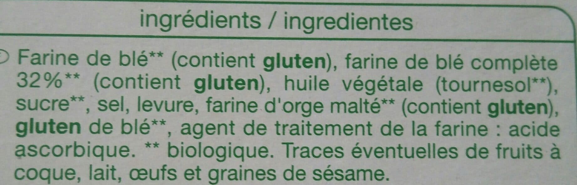 Auchan Pain grillé à la farine complète BIO packshot