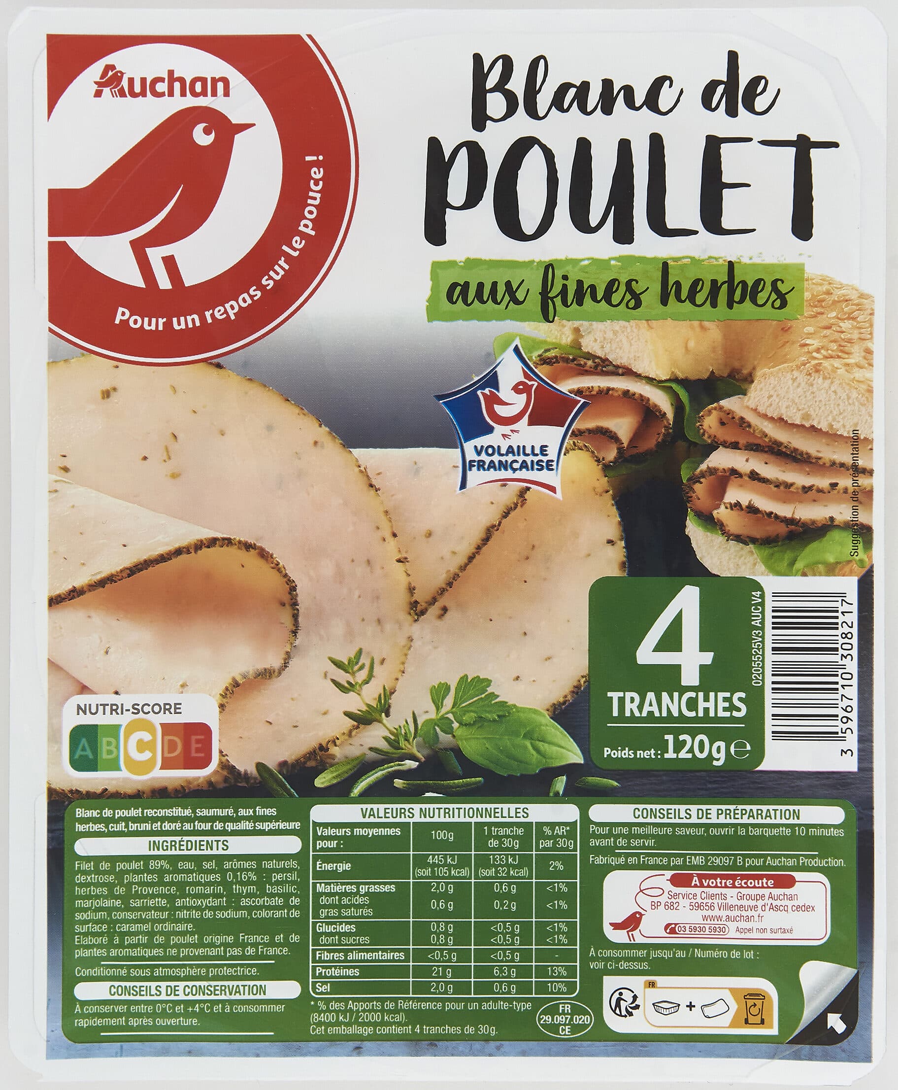 Auchan Blanc de poulet aux fines herbes packshot