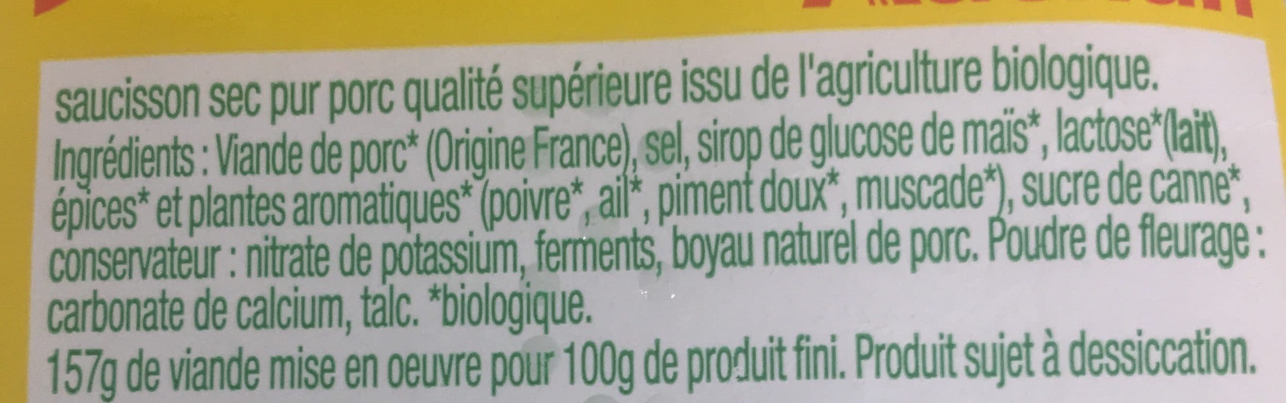 Auchan Saucisson sec pur porc issu de l'agriculture biologique packshot
