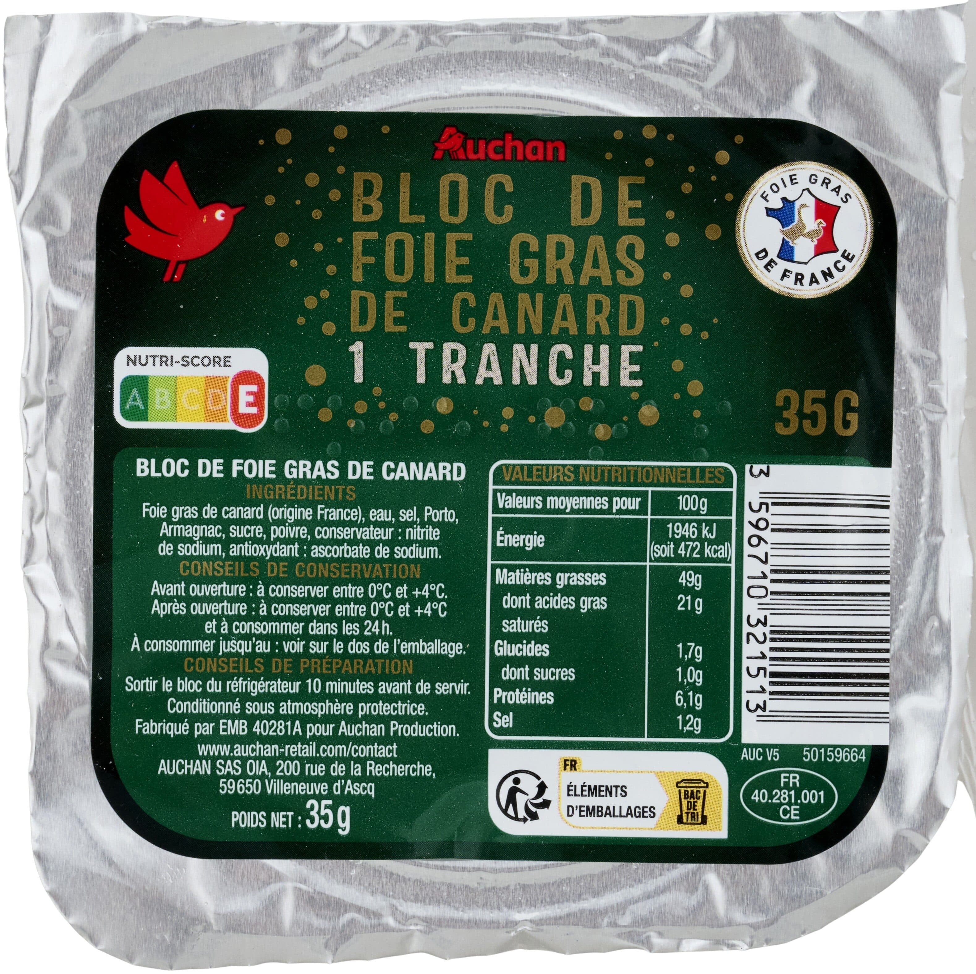 Auchan Bloc de foie gras de canard packshot