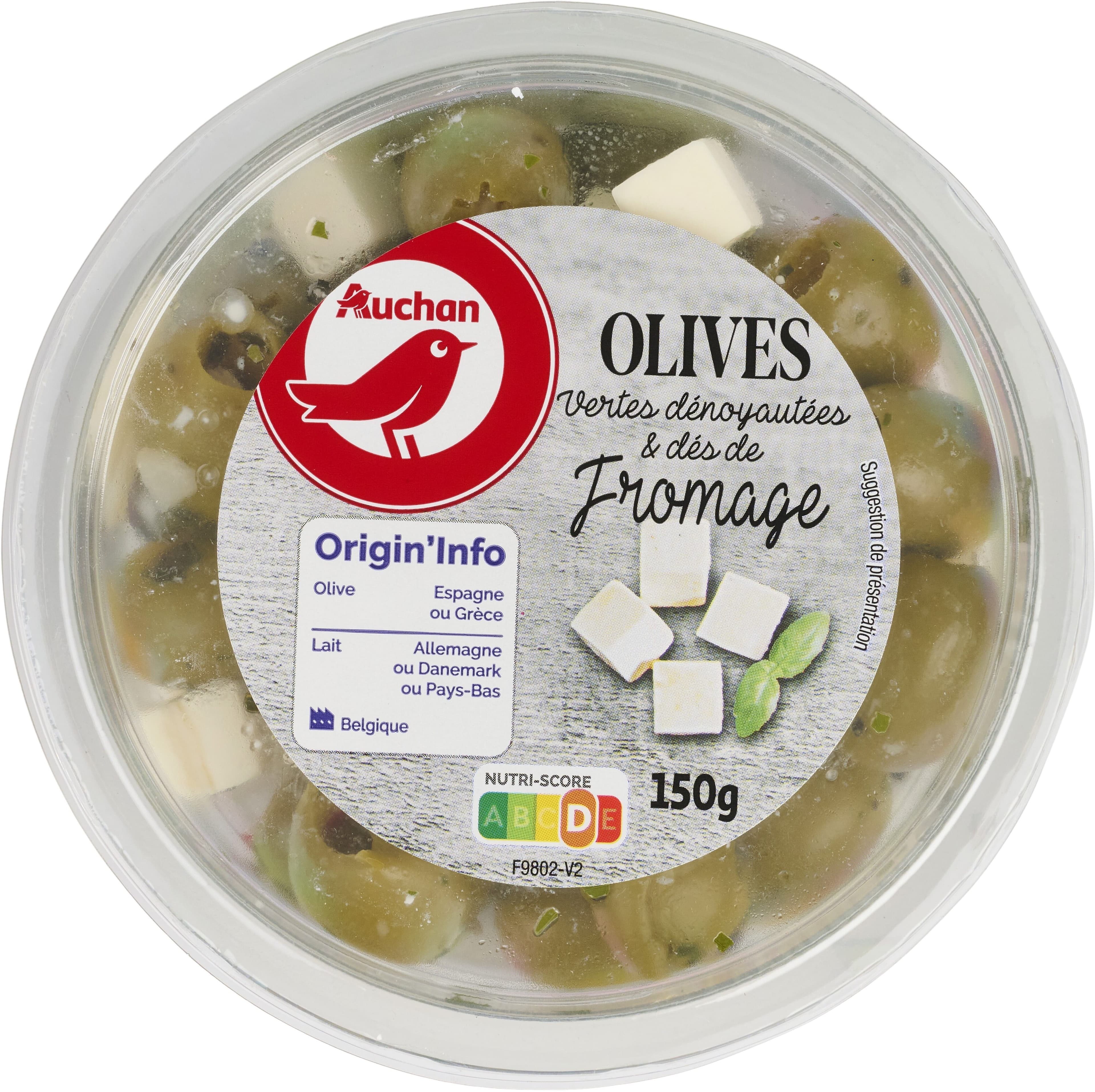 Auchan Olives vertes dénoyautées et dés de fromage packshot