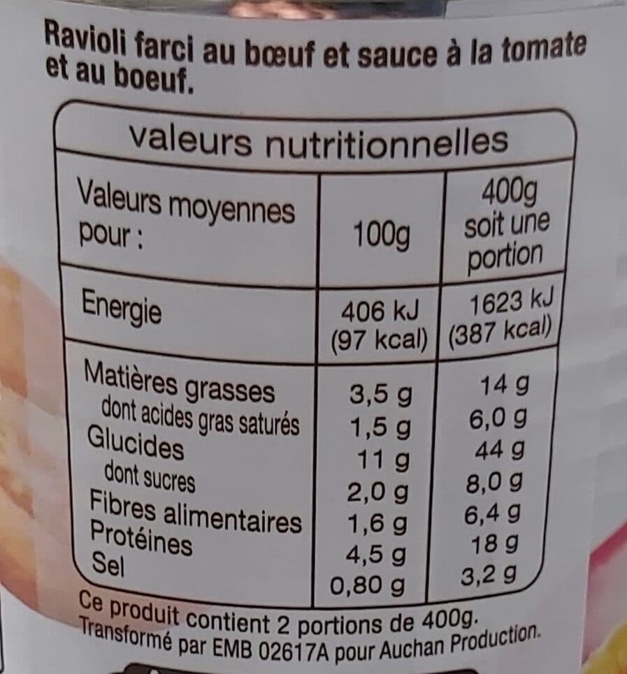 Auchan RAVIOLI Sauce Bolognaise packshot
