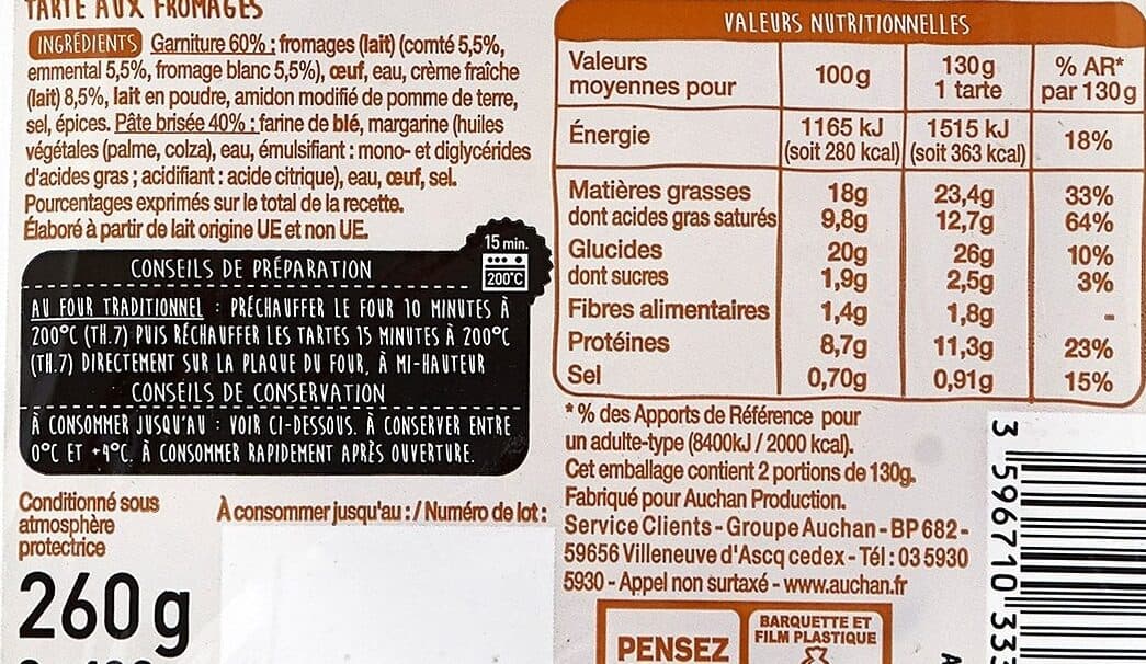 Auchan 2 tartes aux fromages packshot