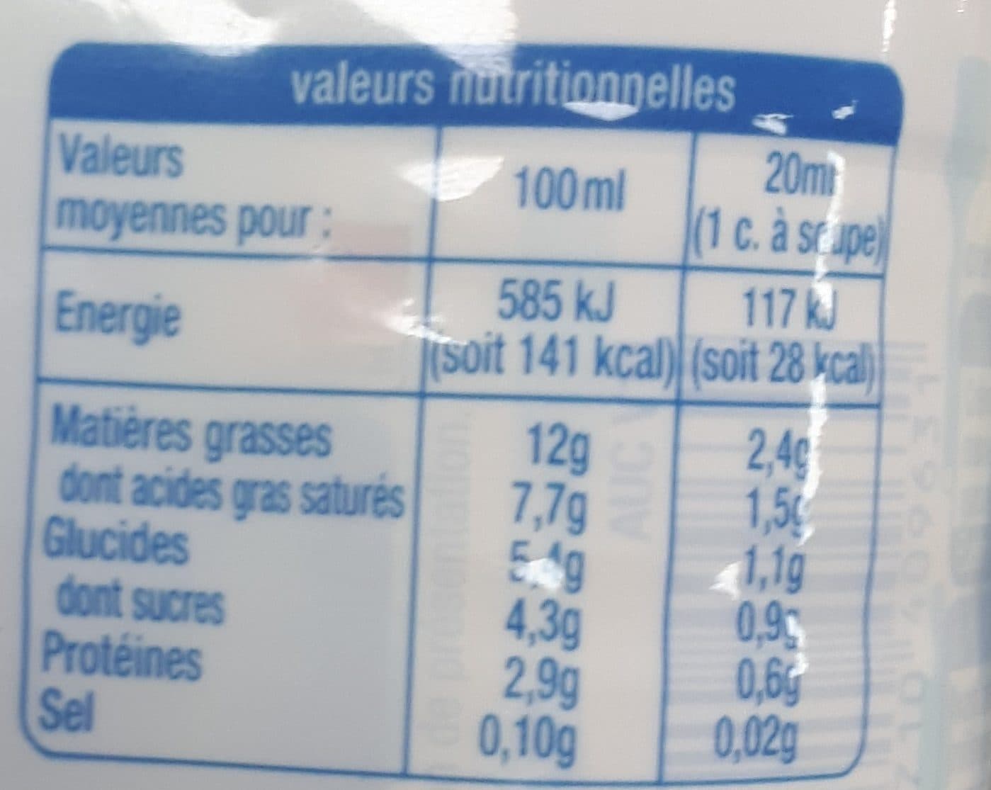 Auchan Crème Légère Légère 12% matière grasse Fluide packshot
