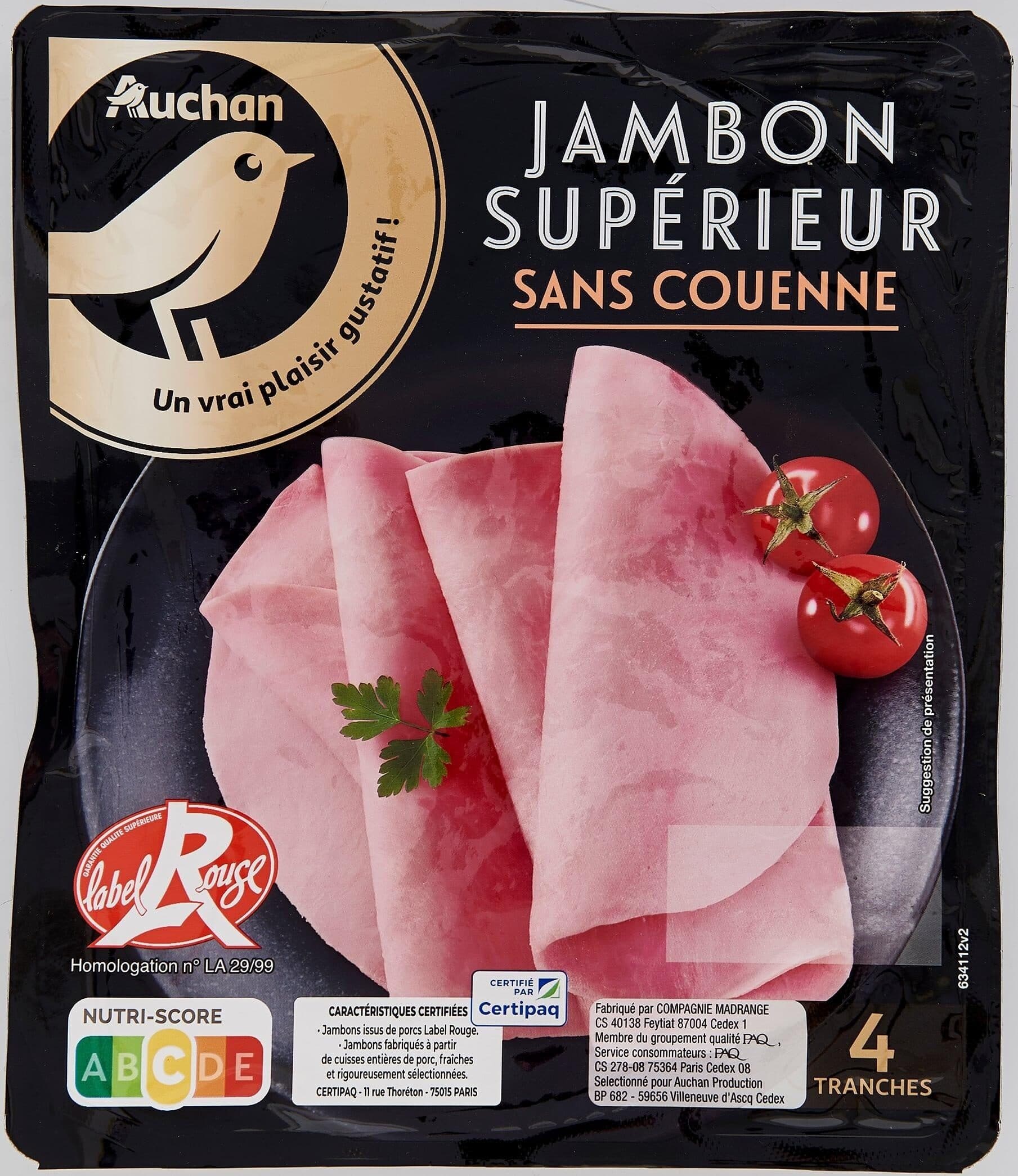Auchan Jambon Supérieur LABEL ROUGE sans couenne packshot