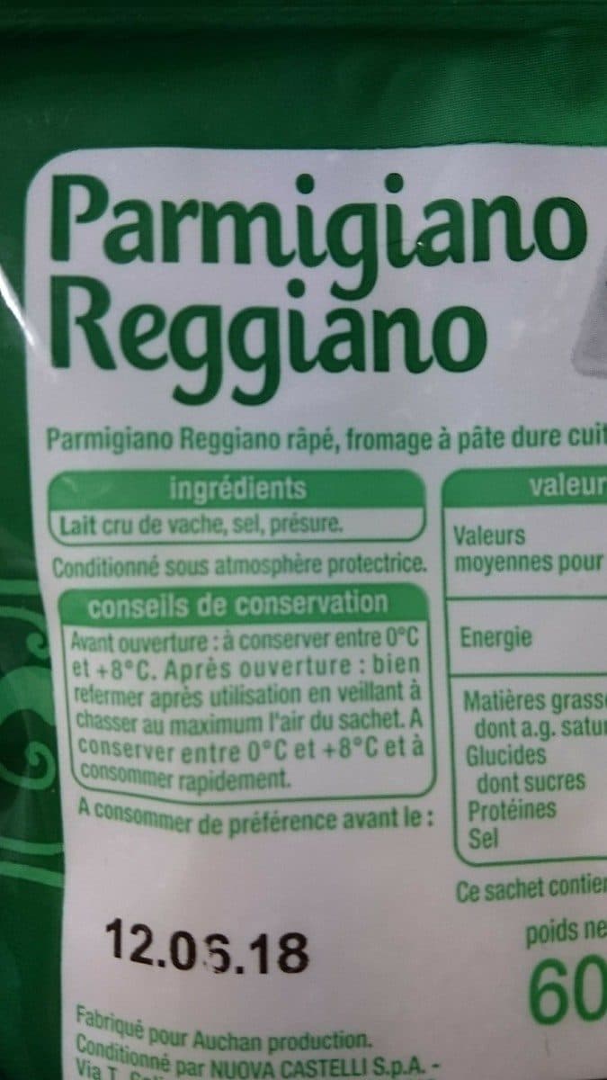 Auchan Parmigiano Reggiano râpé packshot