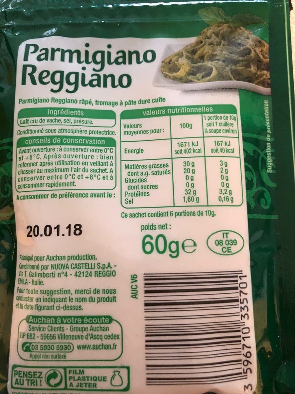 Auchan Parmigiano Reggiano râpé packshot