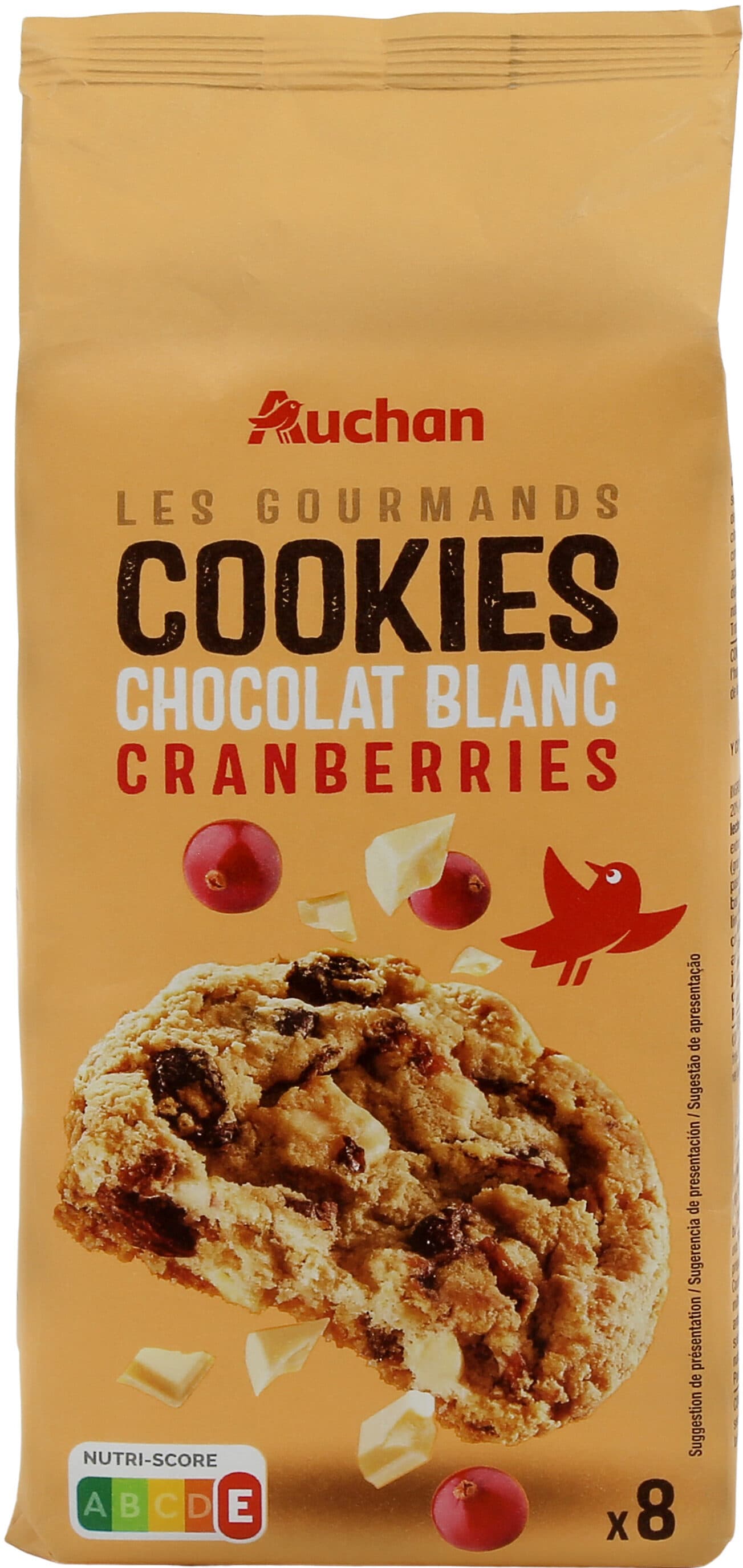 Auchan Les gourmands - Cookies chocolat blanc cranberries packshot