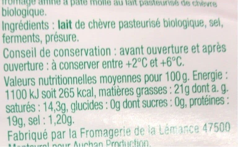 Auchan BIOBûche de chèvre packshot