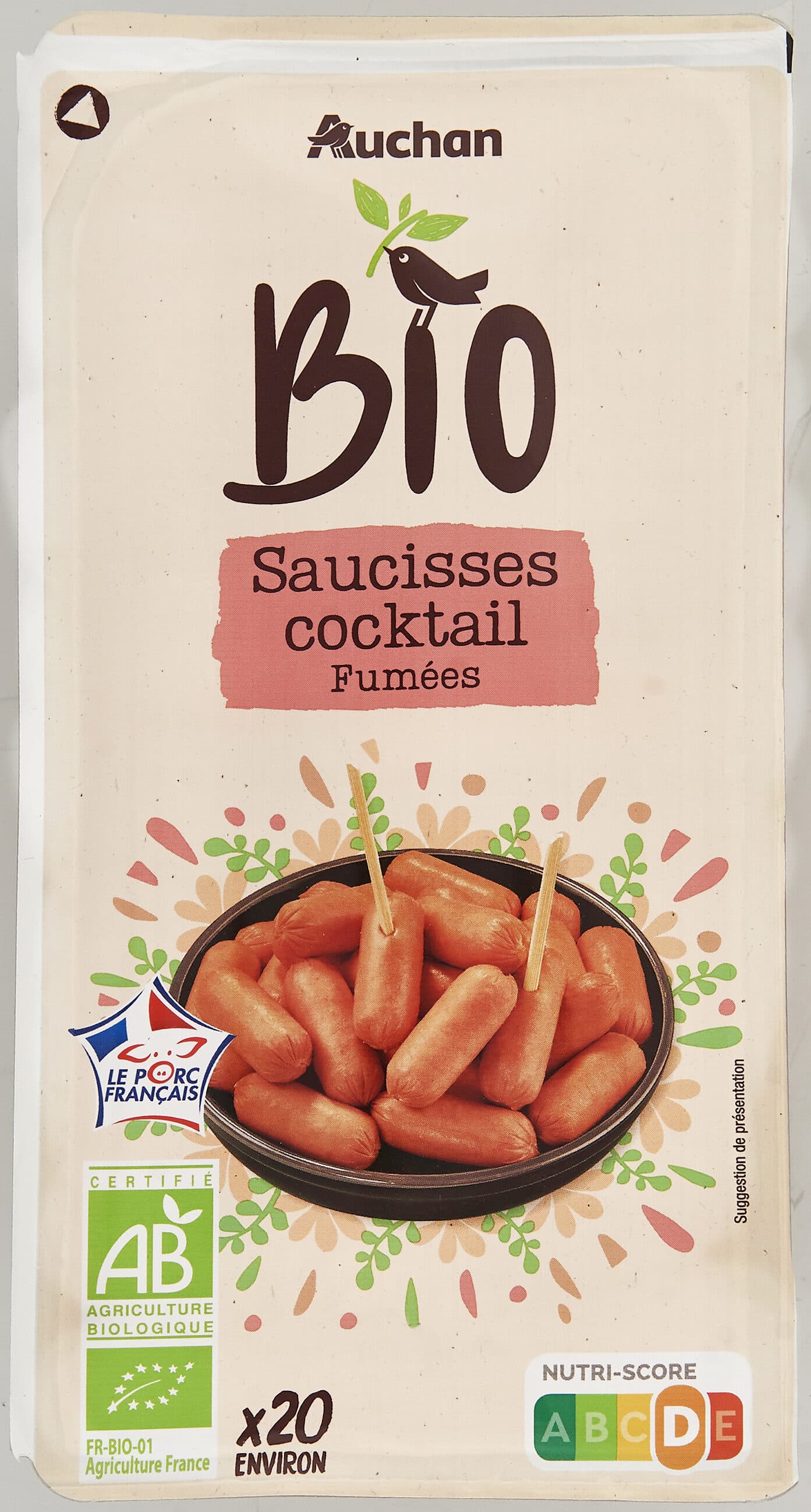 Auchan Saucisses cocktailIssues de l'agriculture biologique packshot