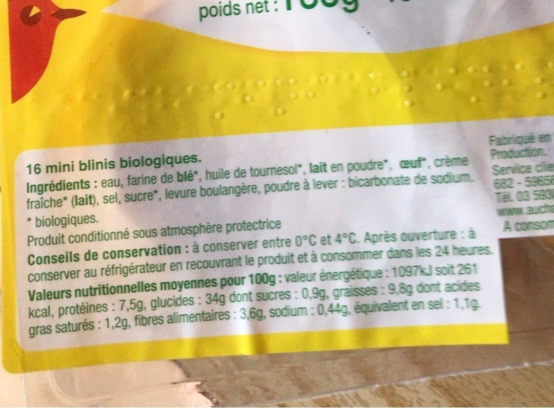 Auchan Bio 16 Mini blinis BIO packshot