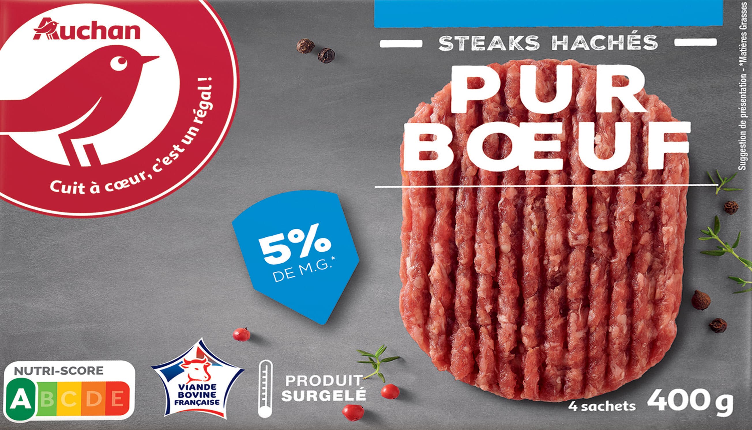 Auchan Steaks hachés pur boeuf 5% matières grasses packshot