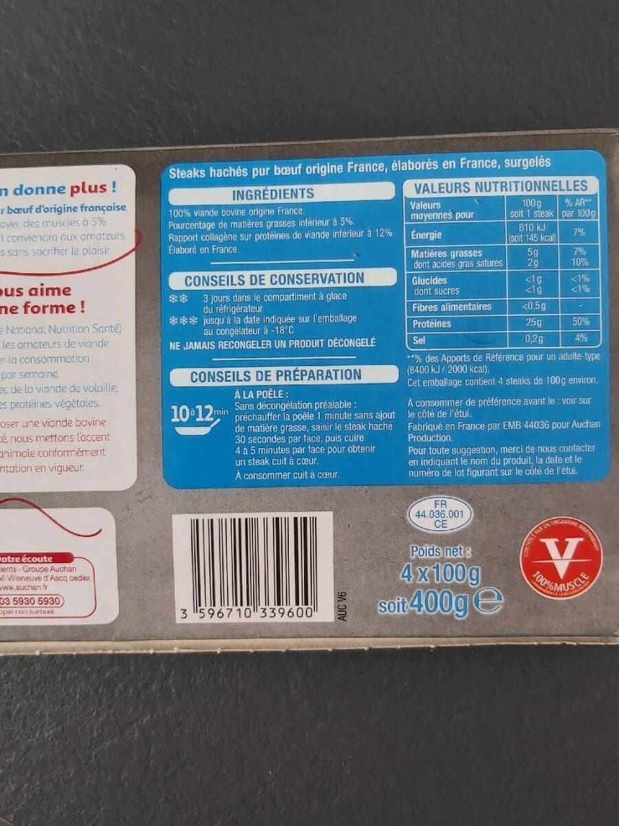 Auchan Steaks hachés pur boeuf 5% matières grasses packshot