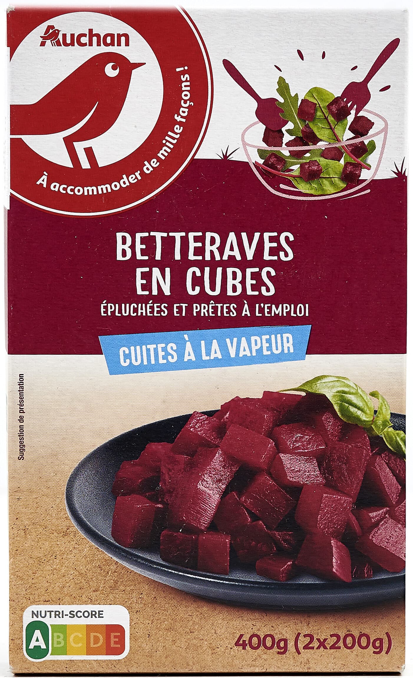 Auchan Betteraves en cubes – cuites à la vapeur – épluchées et prêtes à l'emploi packshot