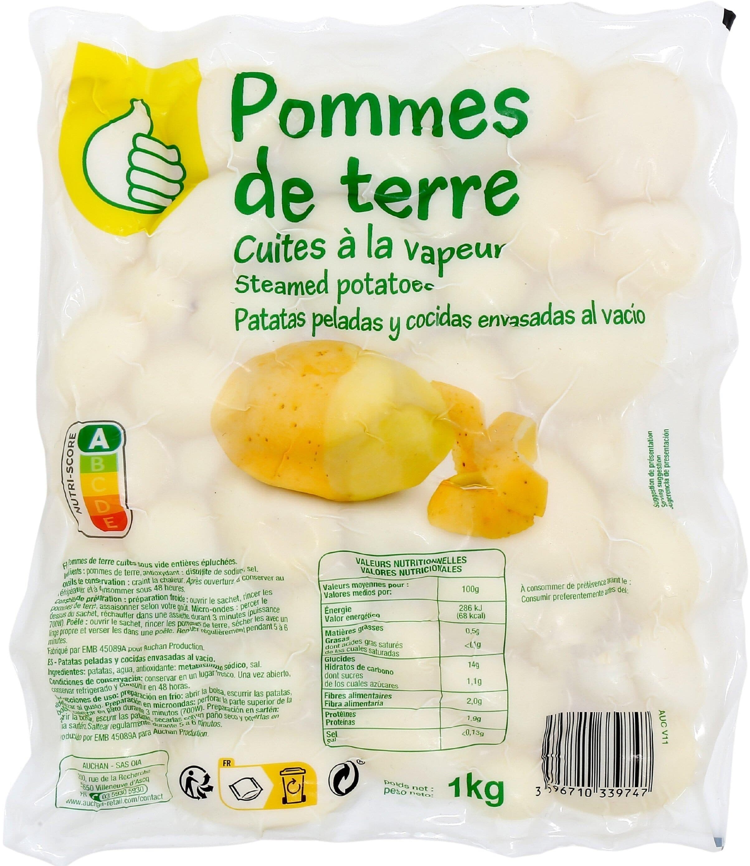 Auchan Pommes De Terre Cuites à La Vapeur packshot