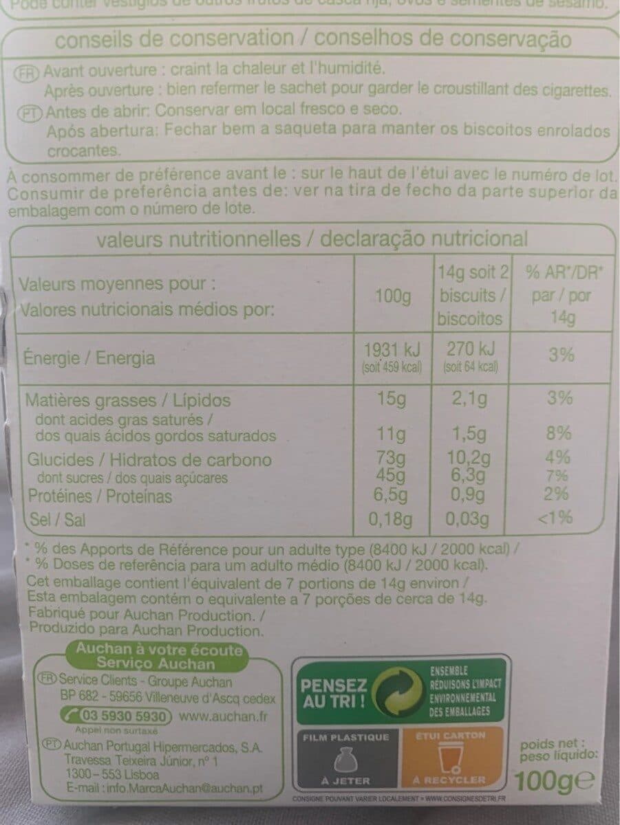 Auchan Cigarettes nappées chocolat noisette packshot