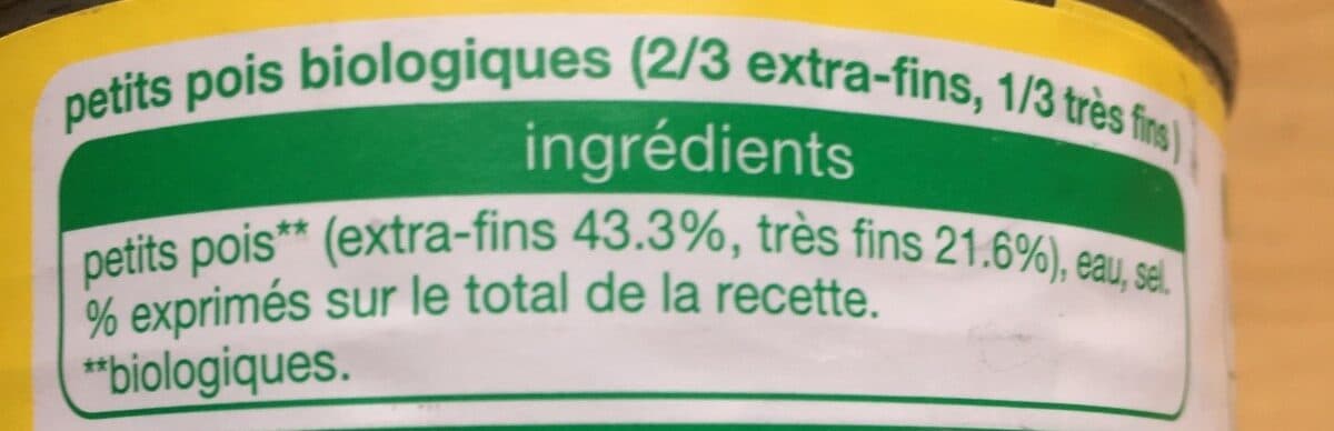 Auchan Bio Petits pois biologiques sans sucres ajoutés* packshot