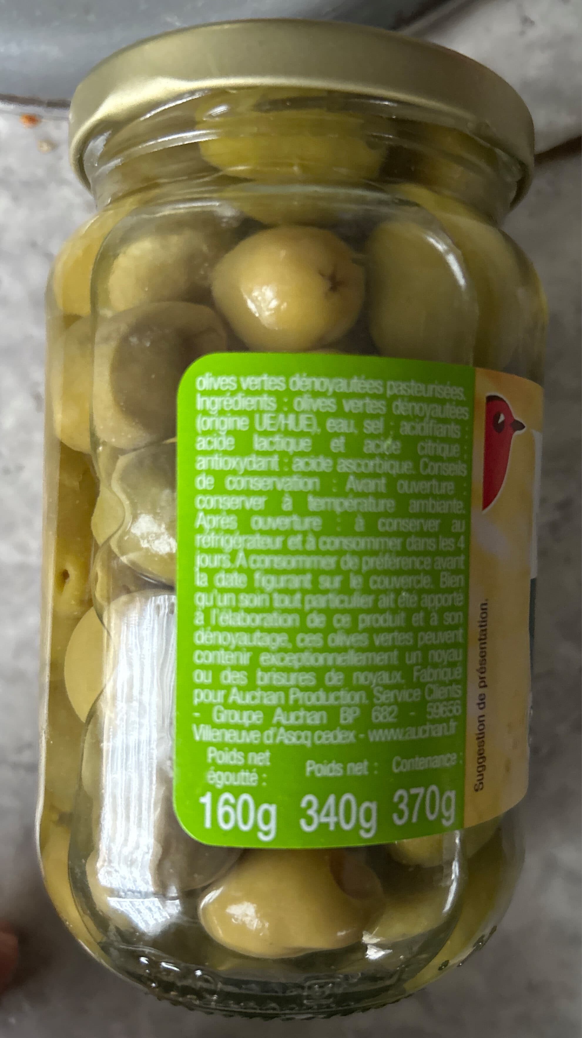 Auchan olives vertes dénoyautées packshot