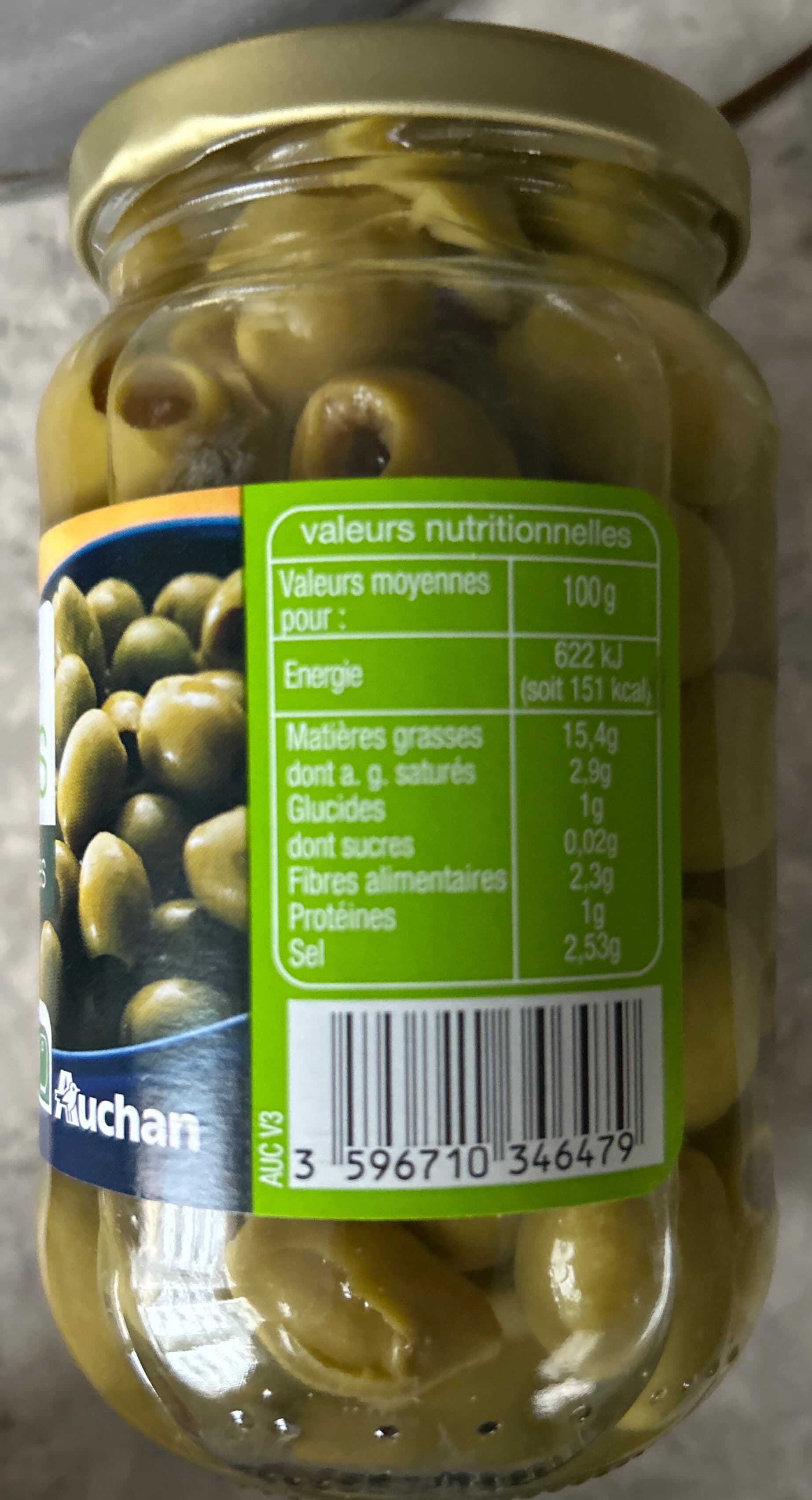Auchan olives vertes dénoyautées packshot