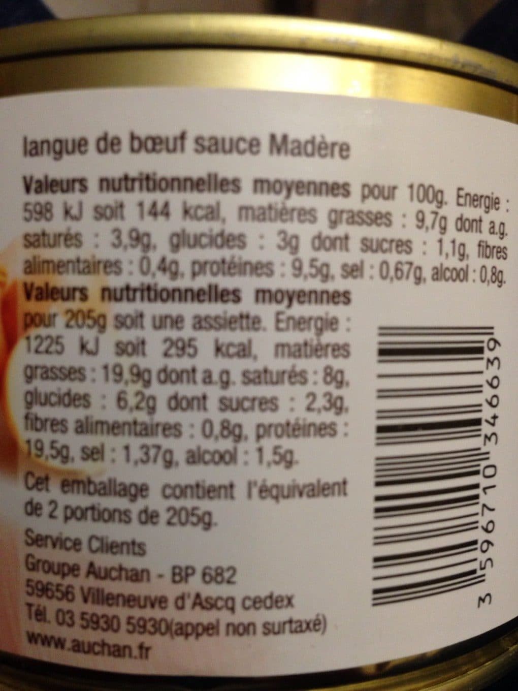 Auchan Langue de boeuf sauce madère packshot