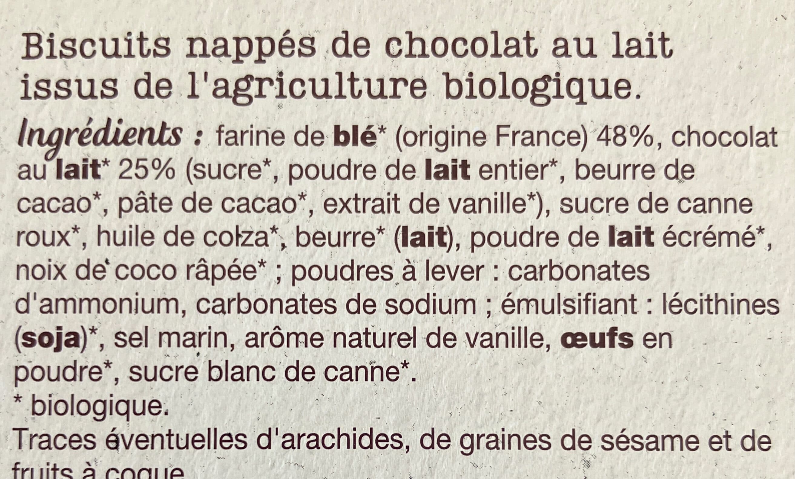 Auchan Biscuits nappés chocolat au lait BIO packshot