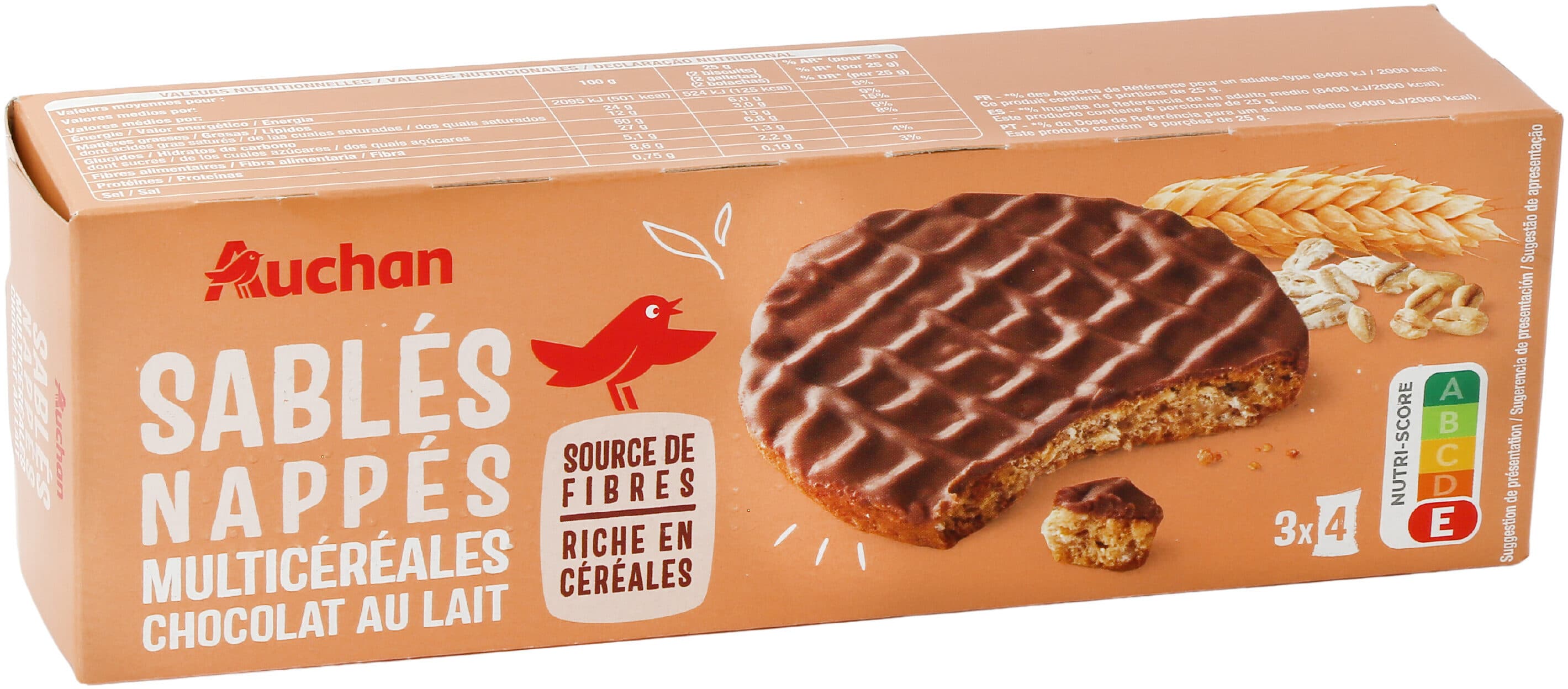 Auchan Sablés nappés multicéréales chocolat au lait packshot