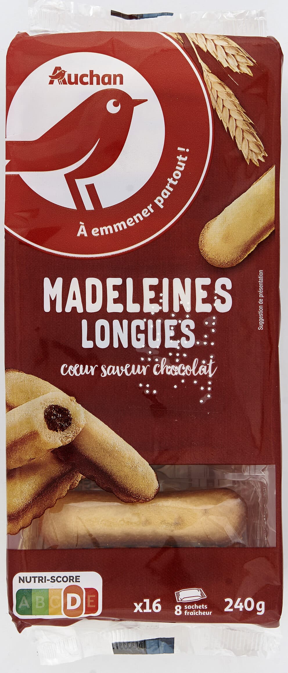 Auchan Madeleines longues coeur saveur chocolat packshot