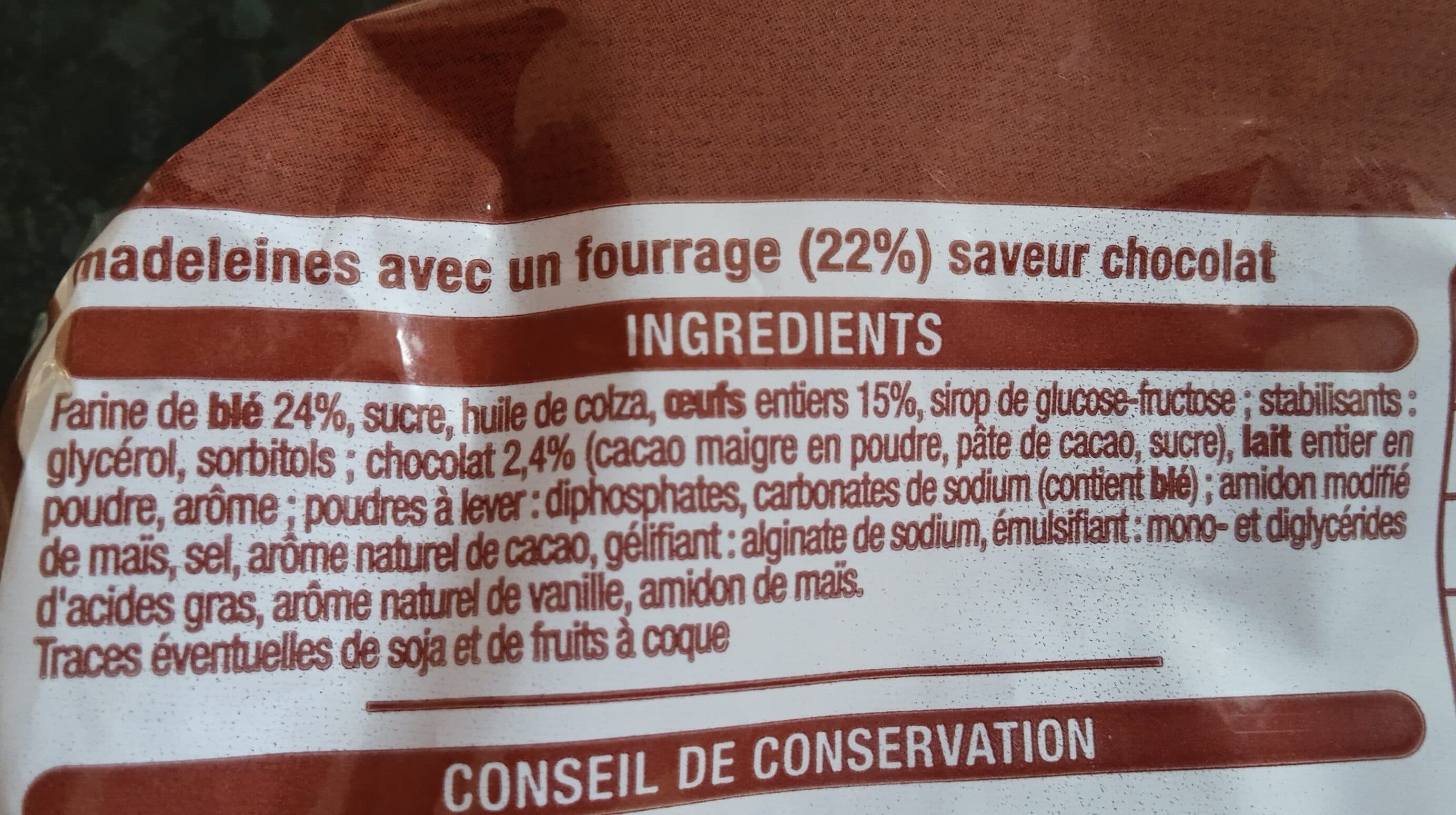 Auchan Madeleines longues coeur saveur chocolat packshot