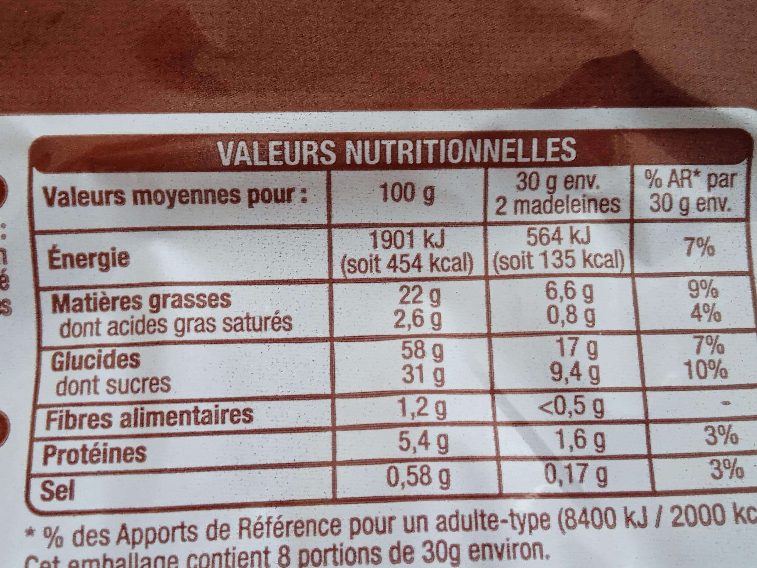 Auchan Madeleines longues coeur saveur chocolat packshot
