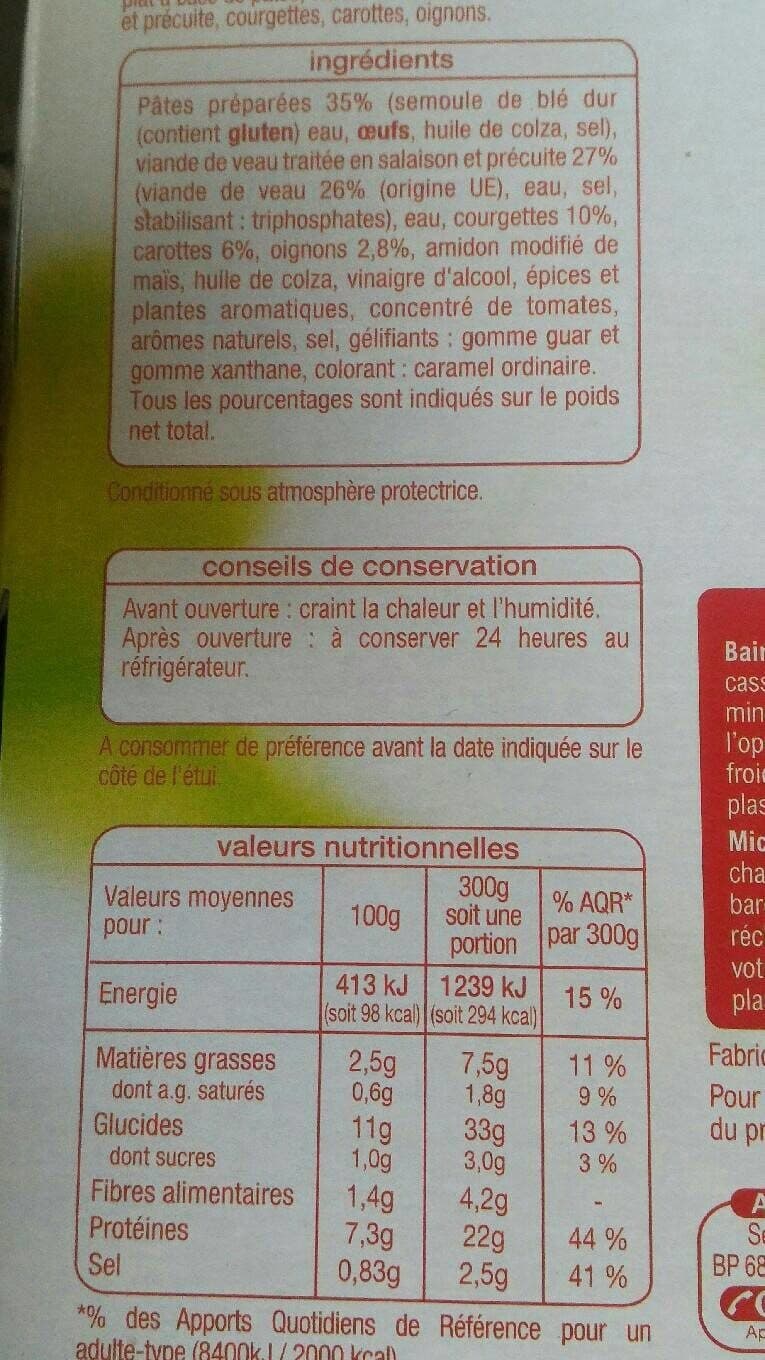 Auchan Veau aux légumes et ses pâtes packshot