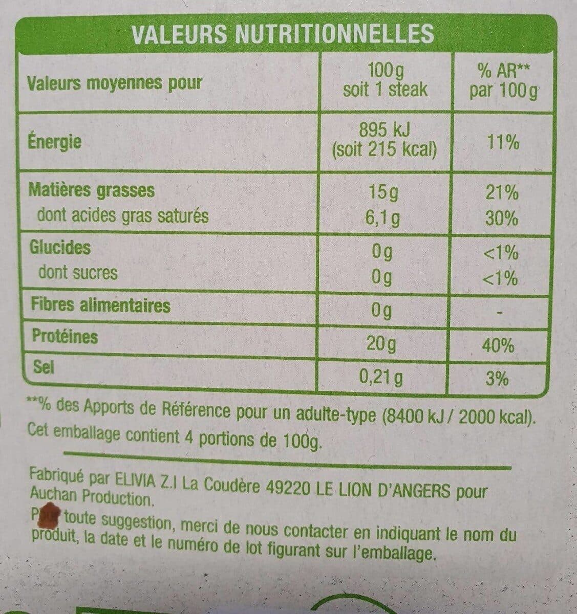 Auchan 4 Steaks Hachés pur bœuf, façon bouchère, issus de l'agriculture biologique packshot
