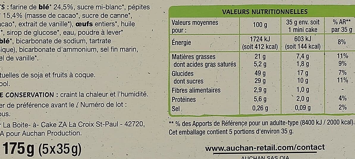 Auchan Mini cakes pépites chocolat BIO packshot