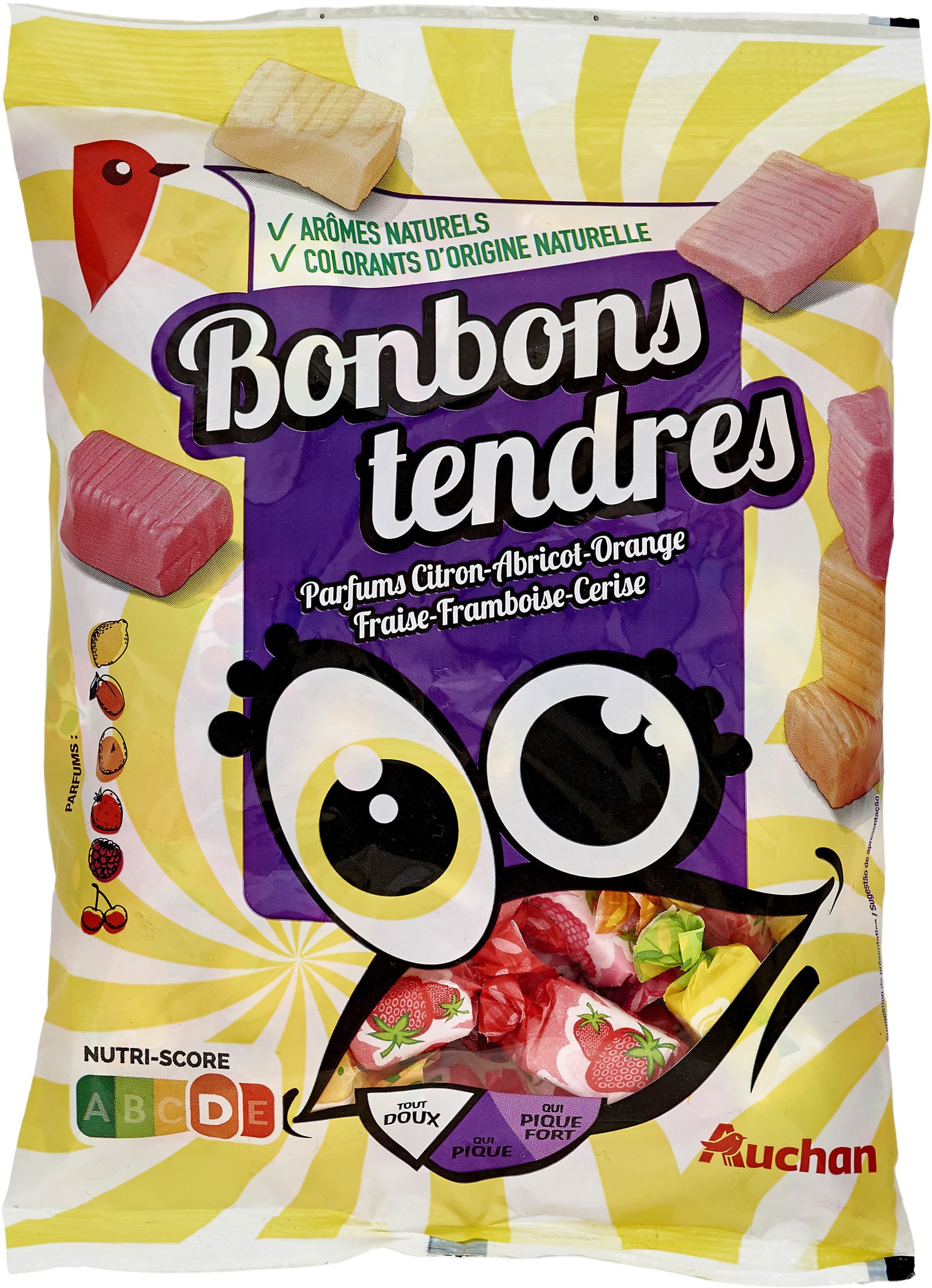 Auchan Bonbons tendres parfums citron - abricot - orange - fraise - framboise - cerise packshot