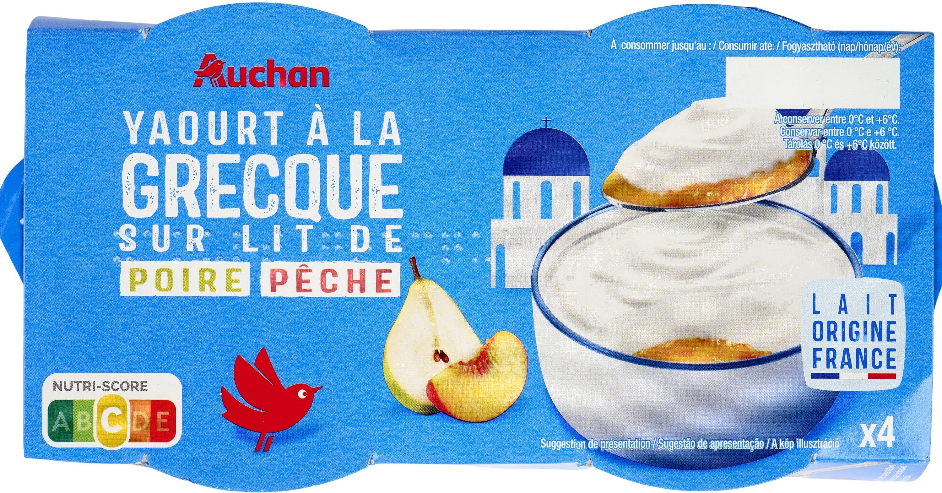 Auchan Yaourt à la grecque sur lit de fruitsPêche - Poire packshot