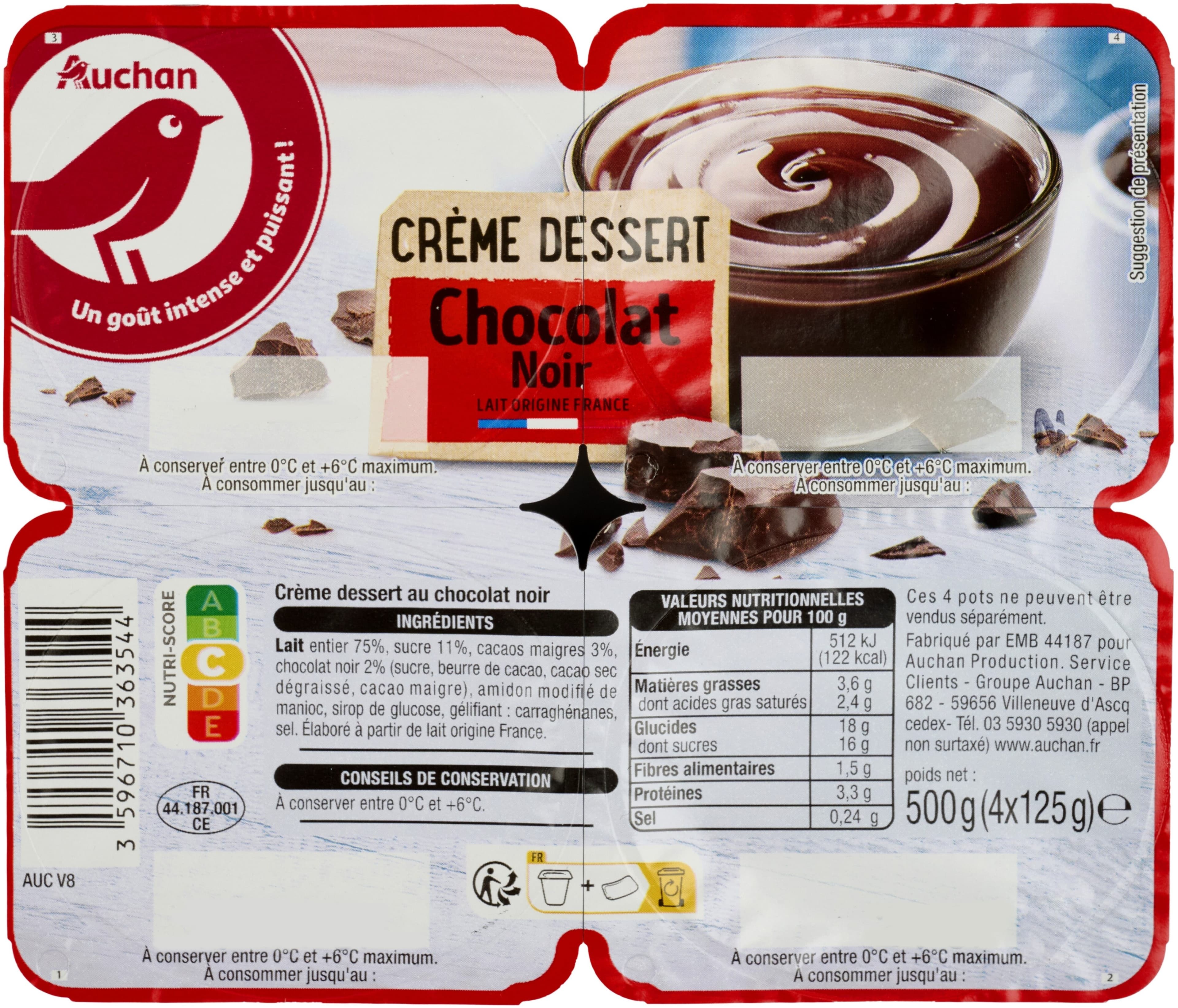 Auchan Crème Dessert au Chocolat Noir packshot