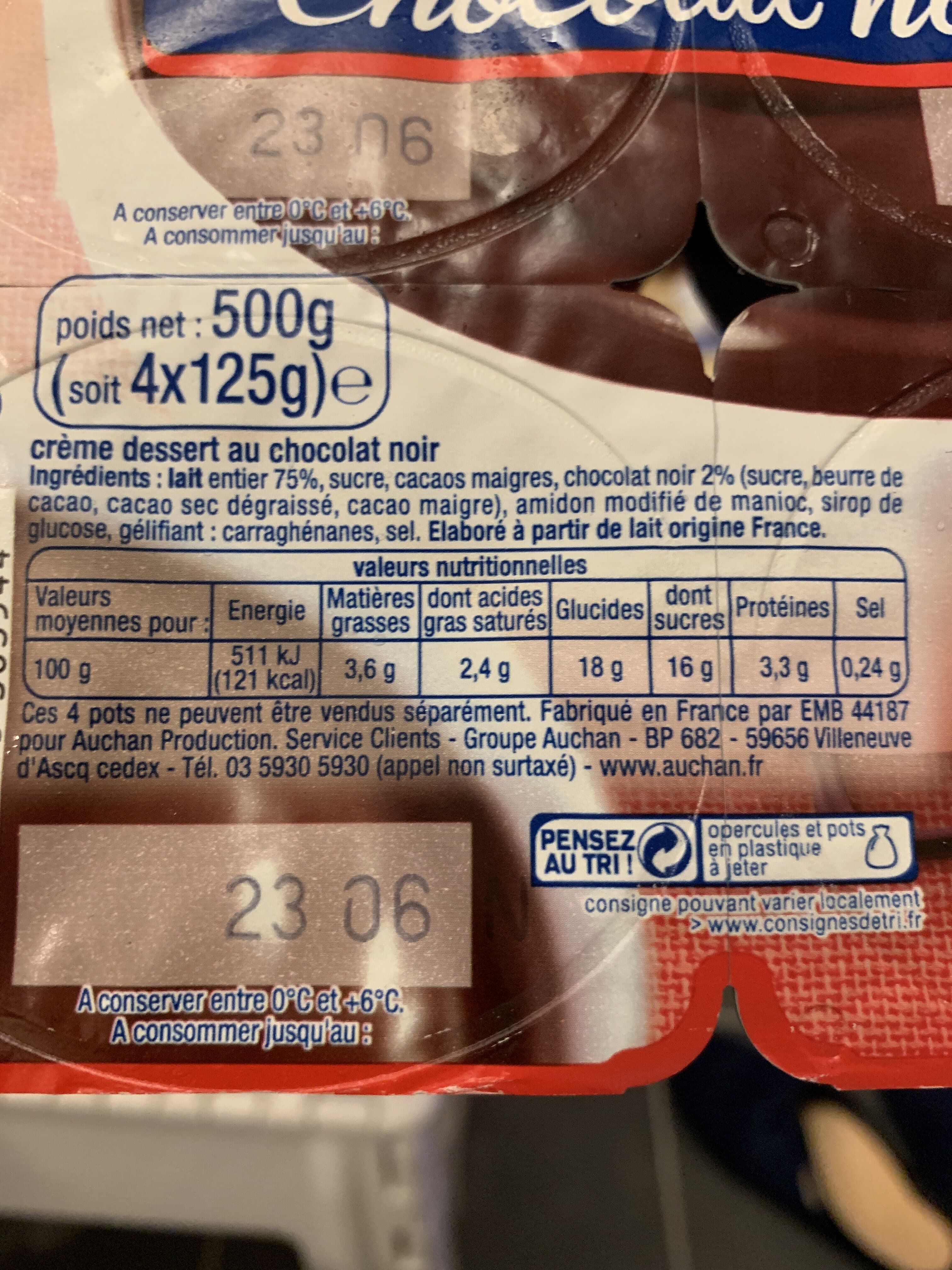 Auchan Crème Dessert au Chocolat Noir packshot