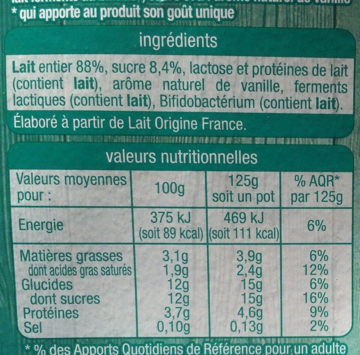 Auchan Lait fermenté au BIFIDUS* SAVEUR VANILLE* packshot