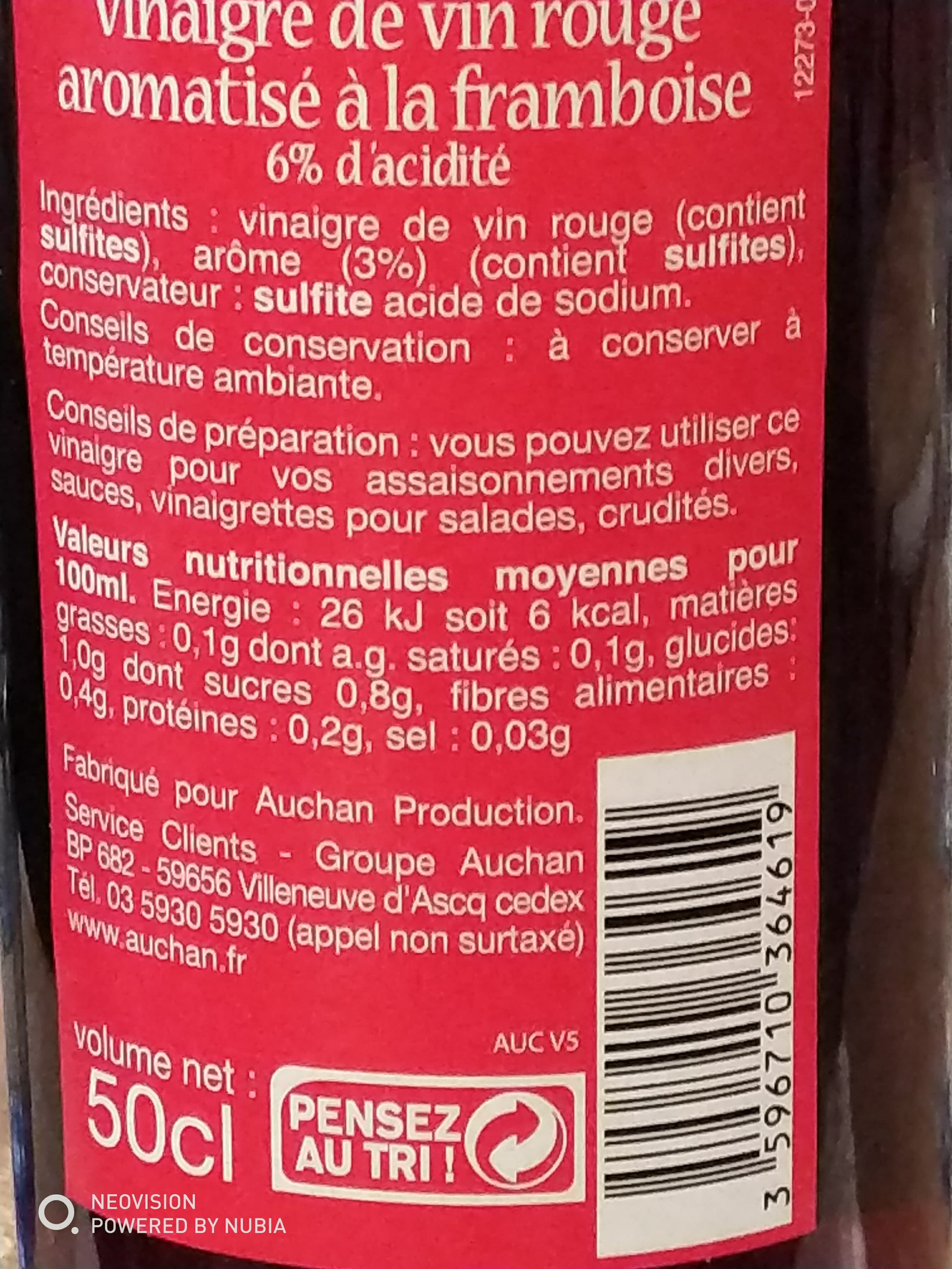 Auchan Vinaigre de vin rouge aromatisé à la framboise packshot