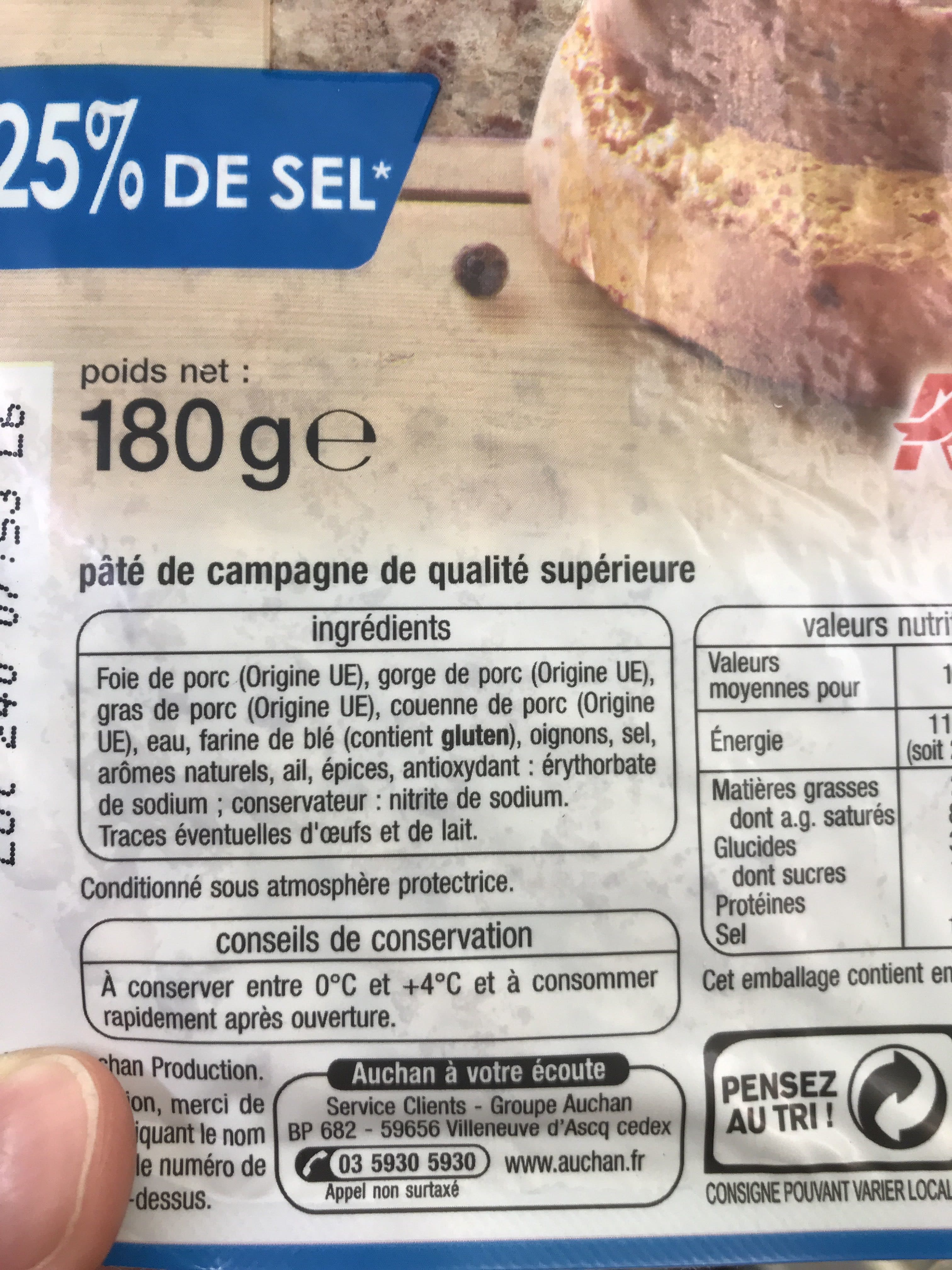 Auchan Terrine de campagne dorée au four- 25 % de sel * packshot
