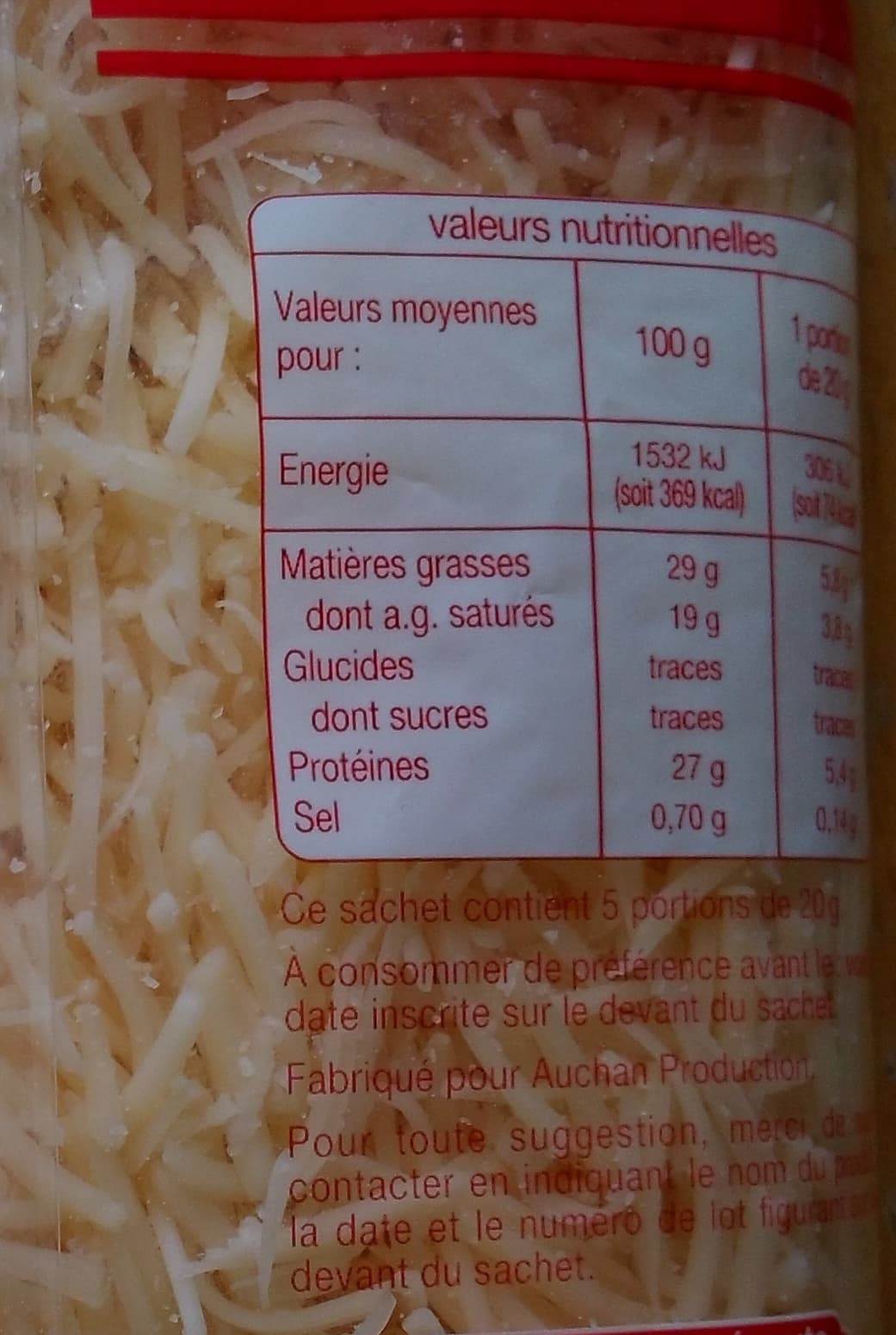 Auchan Emmental râpé packshot