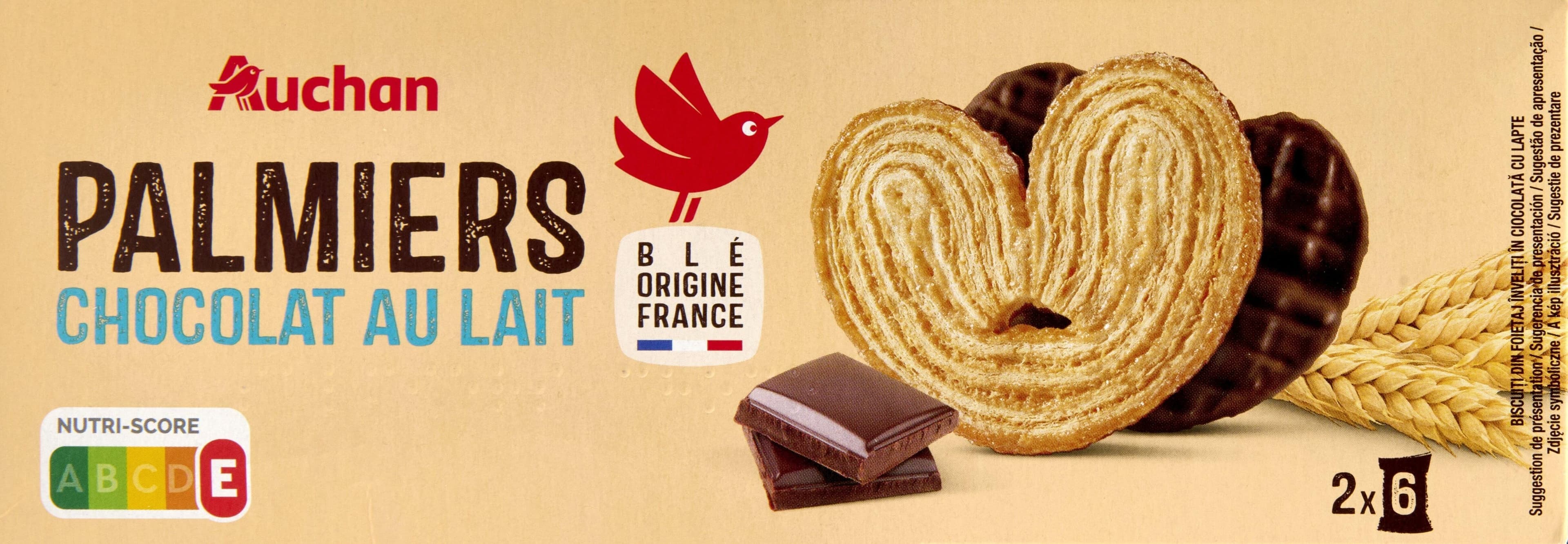 Auchan Palmiers chocolat au lait packshot