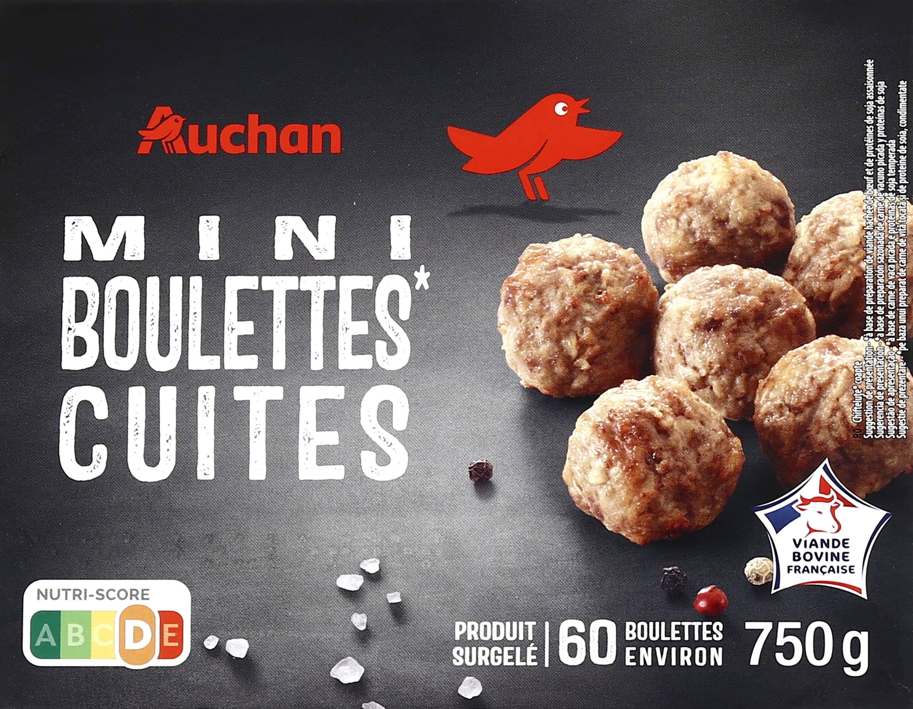Auchan Mini boulettes* cuites* à base de préparation de viande de bœuf et de protéines de soja assaisonnée packshot