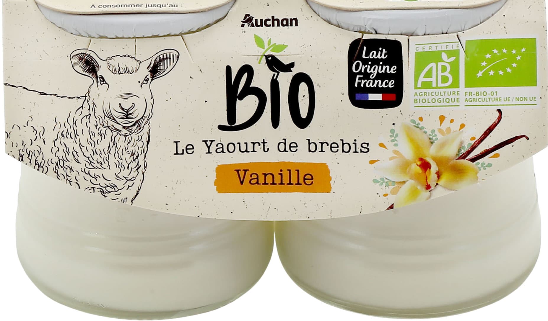 Auchan Bio Yaourt de brebis Vanille packshot