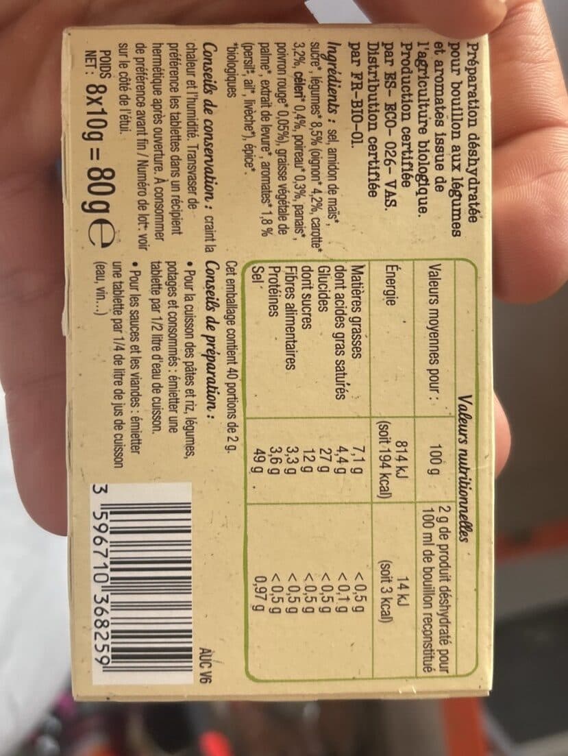 Auchan Bio Bouillon aux légumes déshydraté packshot