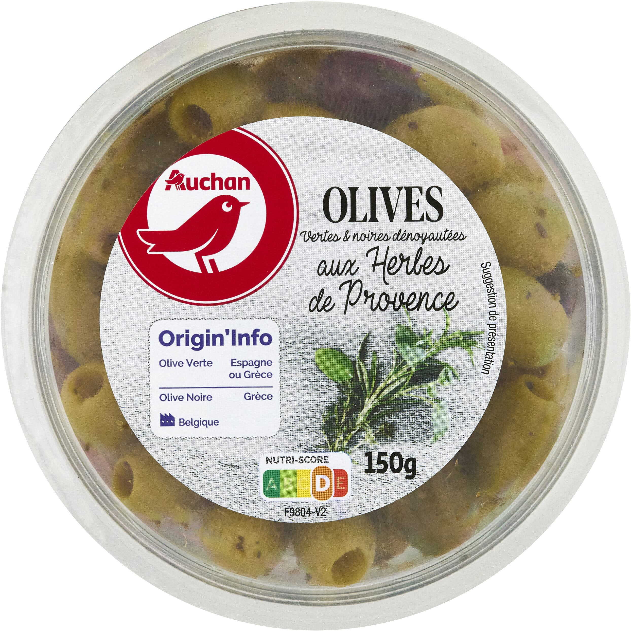 Auchan Olives vertes et noires dénoyautées aux herbes de Provence packshot