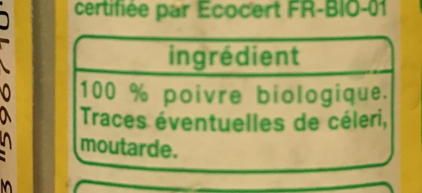 Auchan Poivre noir moulu issu de l'agriculture biologique packshot