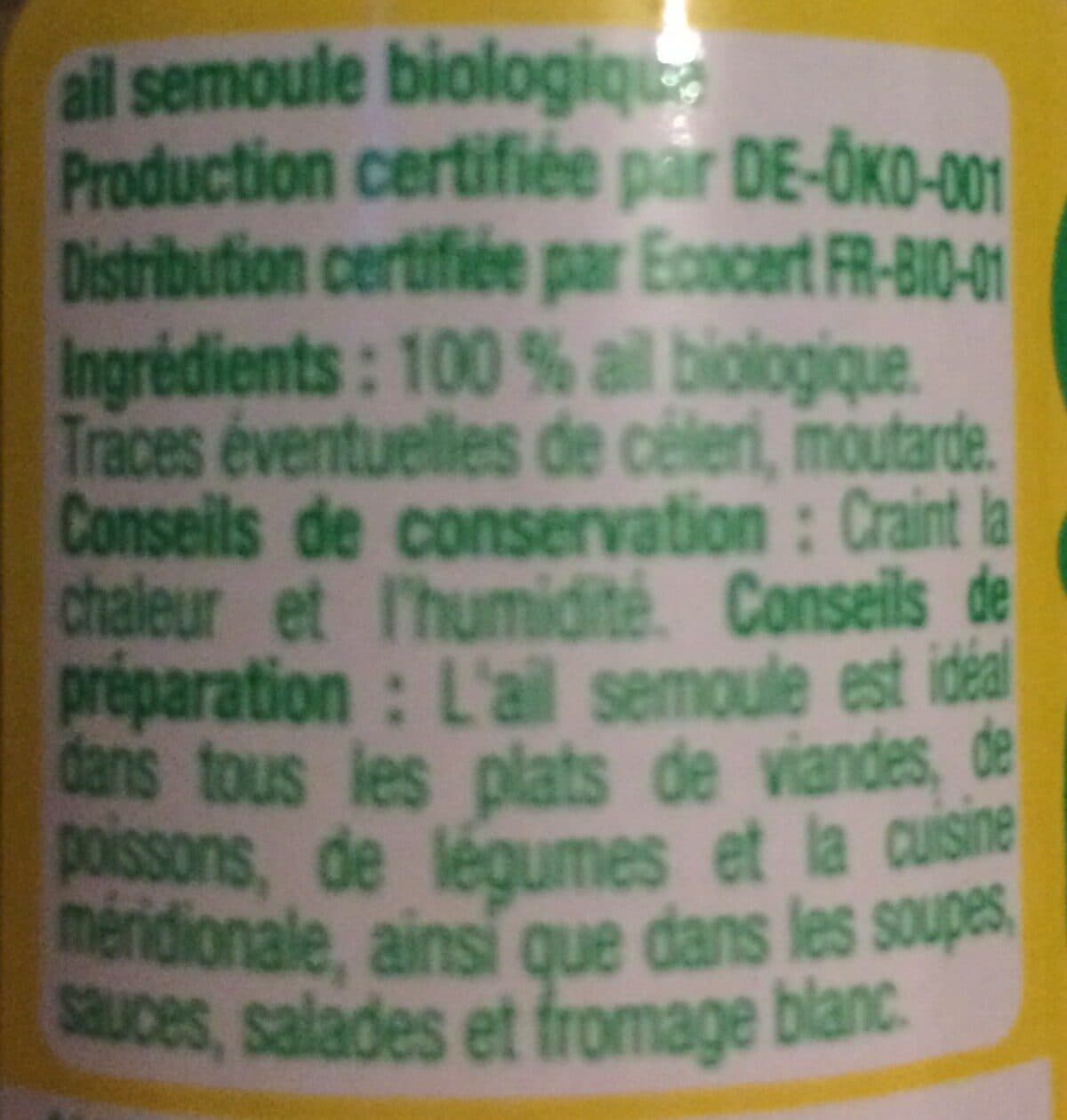 Auchan Ail semoule issu de l'agriculture biologique packshot