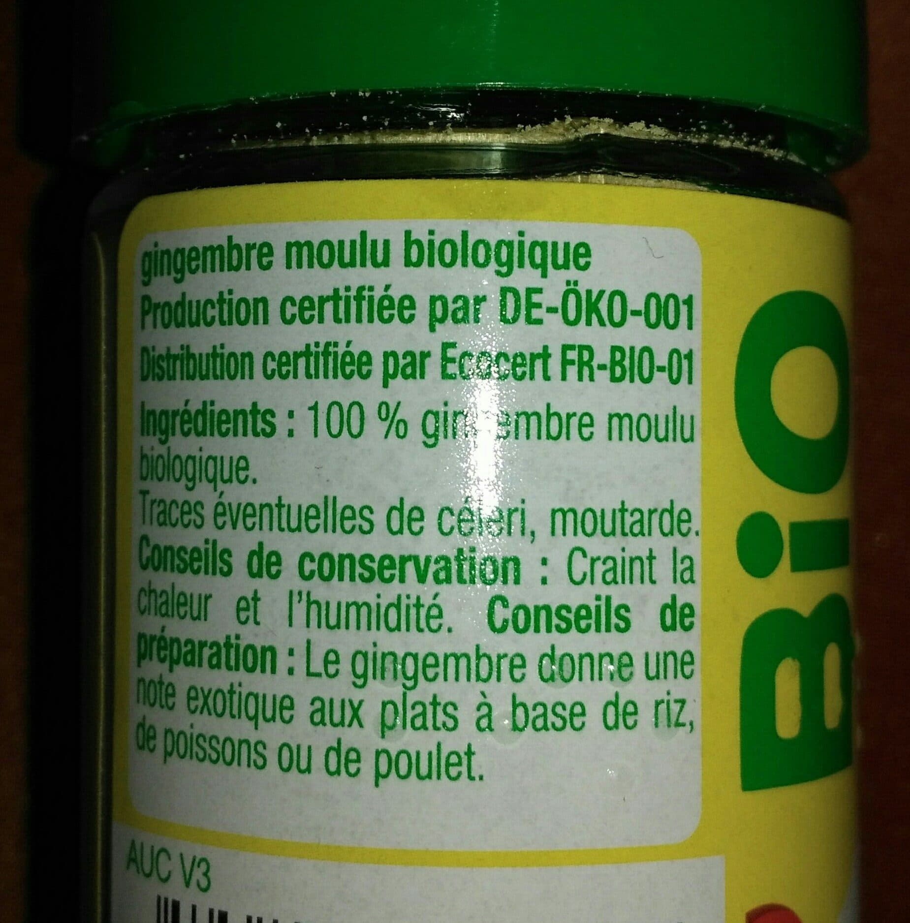 Auchan Bio Gingembre moulu issu de l'agriculture biologique packshot